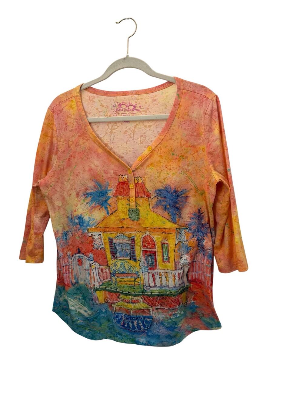 Leona Lovegrove Shirt Top L Lightweight Abstract Artsy Contemporary Funky